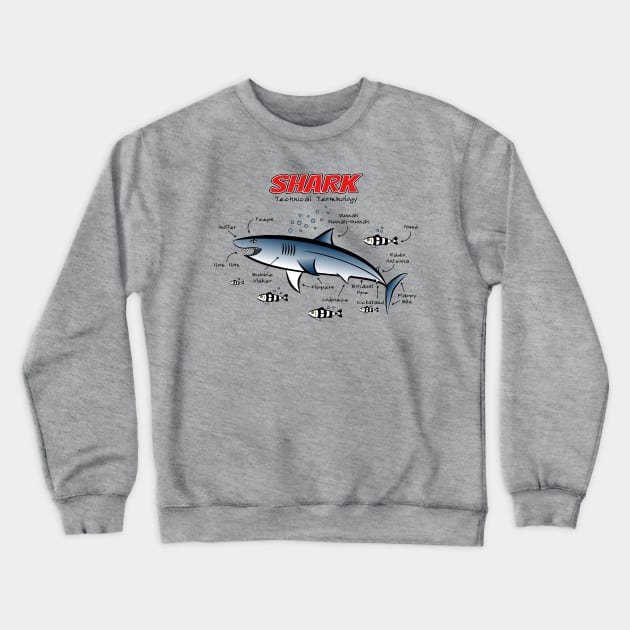 Shark Technical Terminology Crewneck Sweatshirt by Ferrous Frog